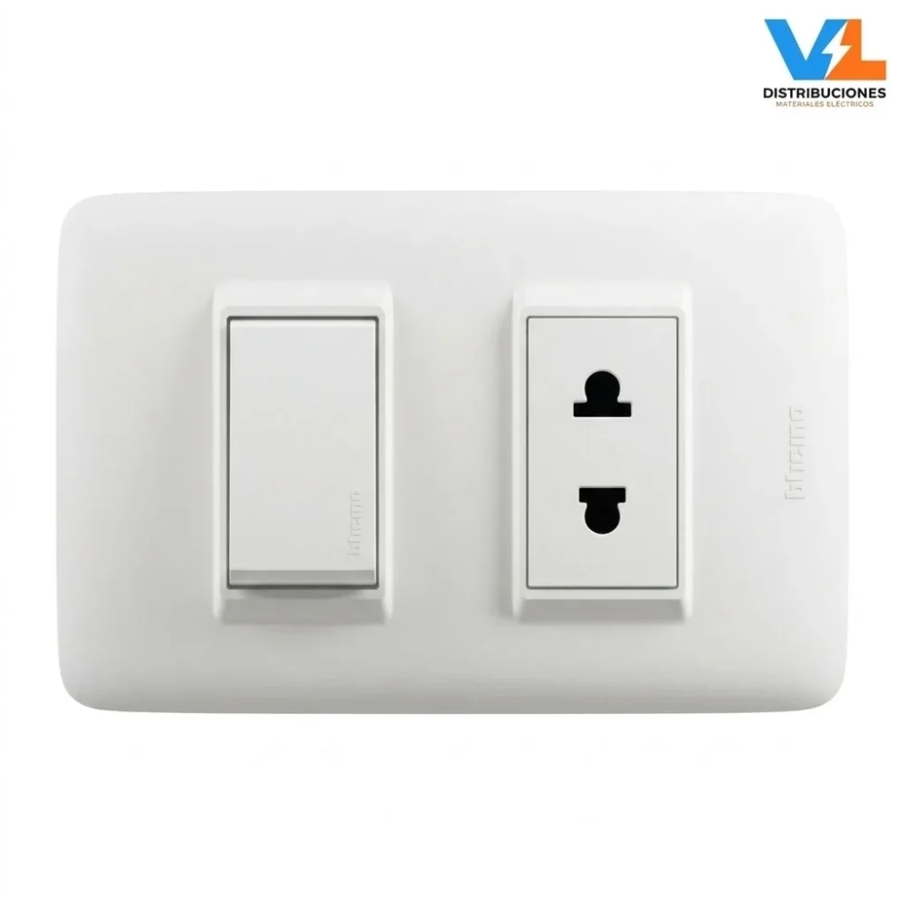 Tomacorriente Universal + Interruptor Bticino Dplus Blanco 10A 250V