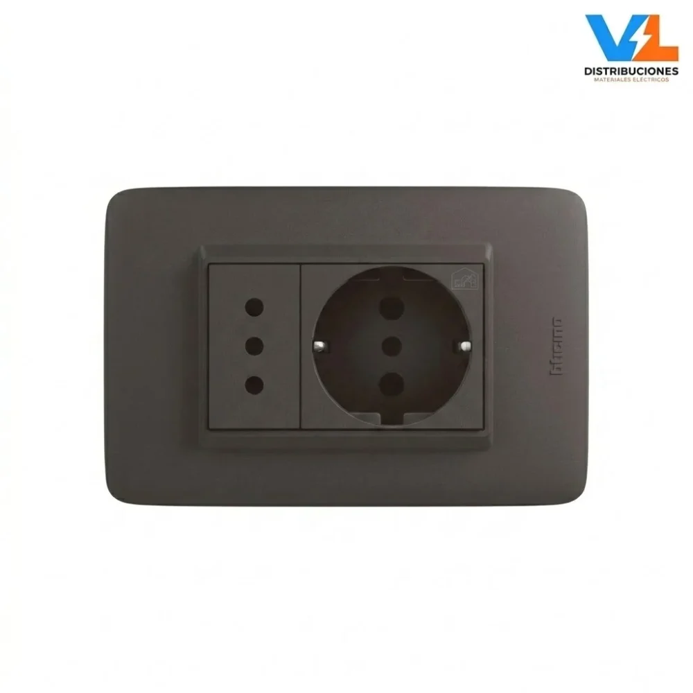 Tomacorriente Schuko + 3 Linea Negro Dplus Bticino