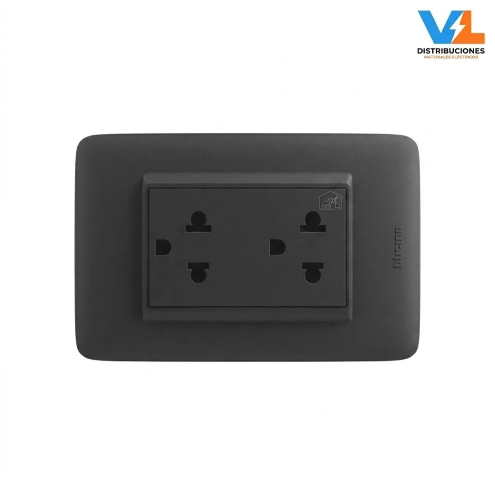 Tomacorriente Doble Universal C/T Negro Dplus Bticino